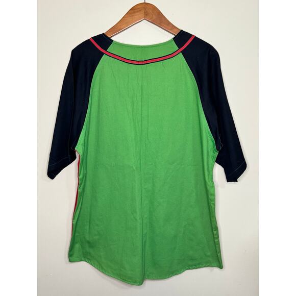 Vtg Colorblock Jersey Style Shirt Mens Large Urban Streetwear Red Green Blk USA - Picture 4 of 4